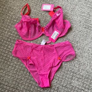 Curvy Kate pink and red bra and panty.